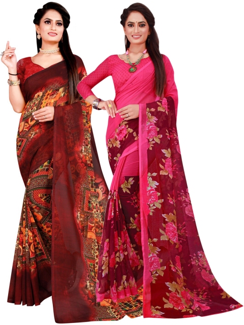 

KALINI Pack of 2 Magenta & Brown Printed Pure Georgette Saree