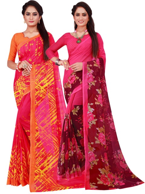 

KALINI Pack of 2 Magenta Printed Pure Georgette Saree