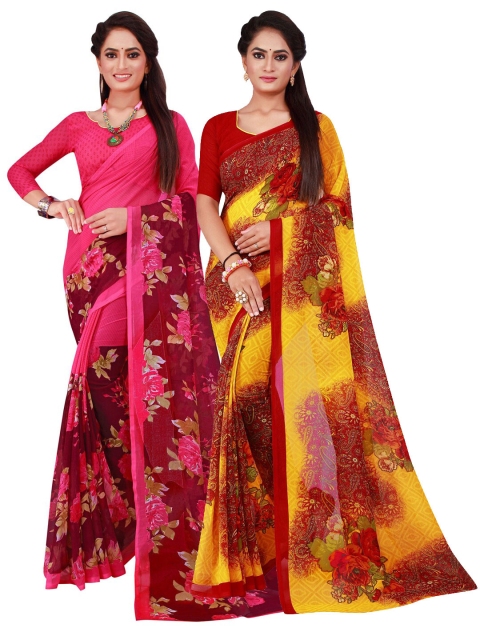 

KALINI Pack of 2 Maroon & Magenta Printed Pure Georgette Saree