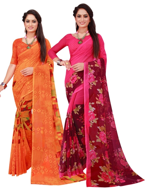 

KALINI Pack of 2 Printed Pure Georgette Sarees, Orange