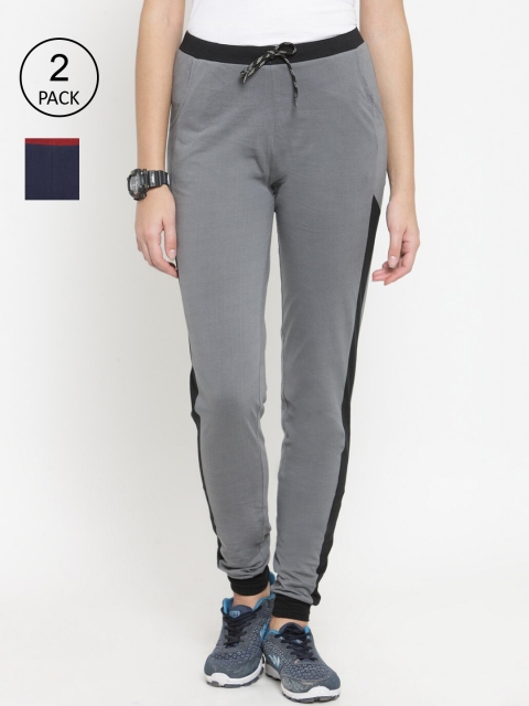 

Boston Club Women Pack of 2 Solid Pure Cotton Track Pants, Navy blue