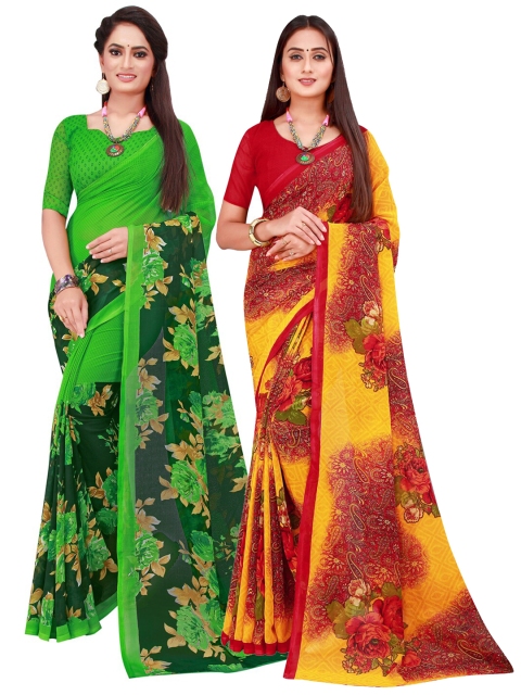 

KALINI Pack of 2 Pure Georgette Sarees, Green