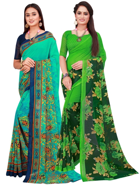 

KALINI Pack of 2 Pure Georgette Sarees, Sea green