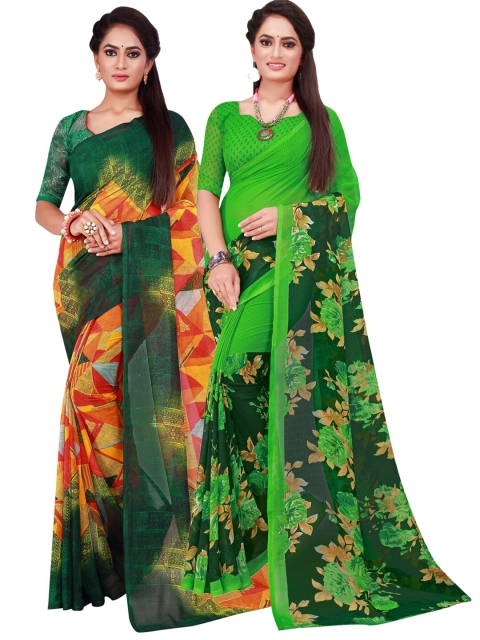 

KALINI Pack Of 2 Green & Orange Georgette Saree