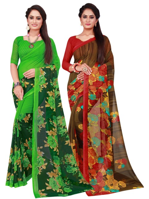 

KALINI Pack of 2 Pure Georgette Sarees, Green