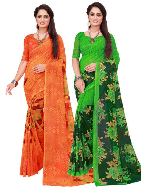 

KALINI Pack of 2 Pure Georgette Sarees, Orange