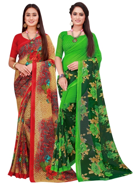 

KALINI Pack of 2 Printed Pure Georgette Sarees, Beige