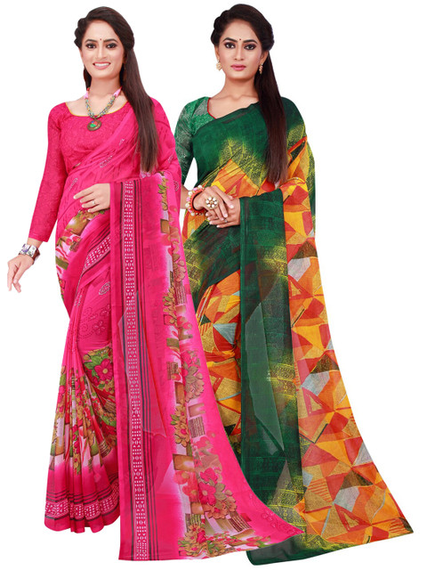 

Florence Pack Of 2 Pink & Green Pure Georgette Saree