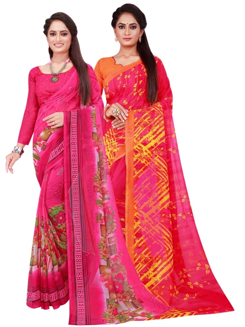 

Florence Pack of 2 Pink & Orange Floral Pure Georgette Sarees