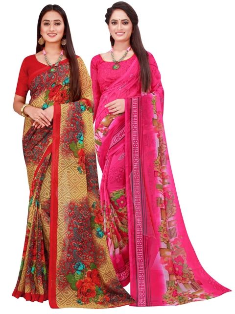 

Florence Pink & Beige Set of 2 Floral Printed Georgette Saree