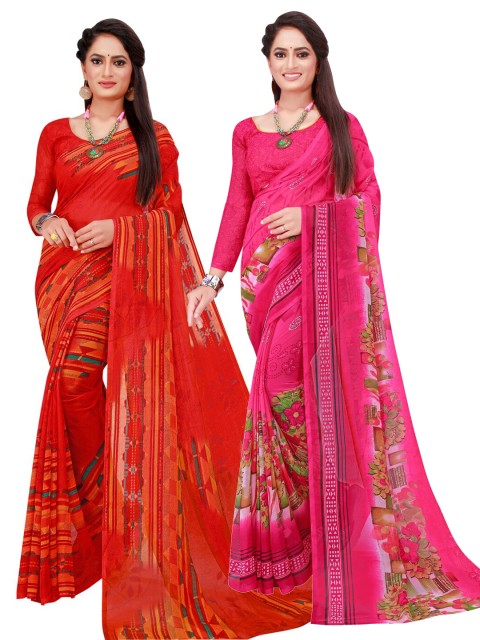 

Florence Pack Of 2 Pink & Red Pure Georgette Saree