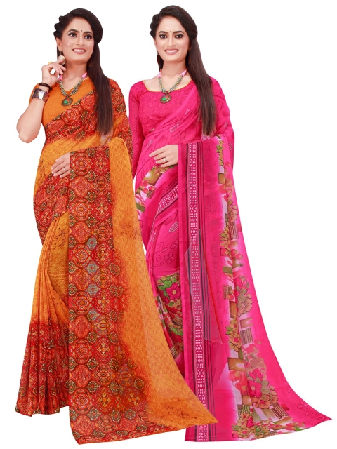 

Florence Magenta & Yellow Set of 2 Floral Printed Georgette Saree