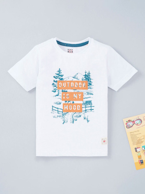 

Ed-a-Mamma Boys Orange Typography Printed Applique T-shirt