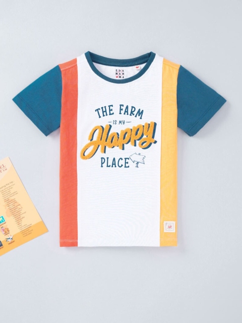 

Ed-a-Mamma Boys White Typography Colourblocked T-shirt