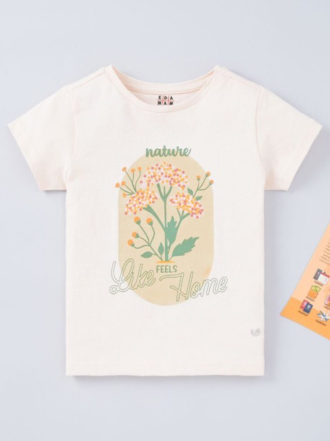 

Ed-a-Mamma Girls Cream-Coloured Printed T-shirt