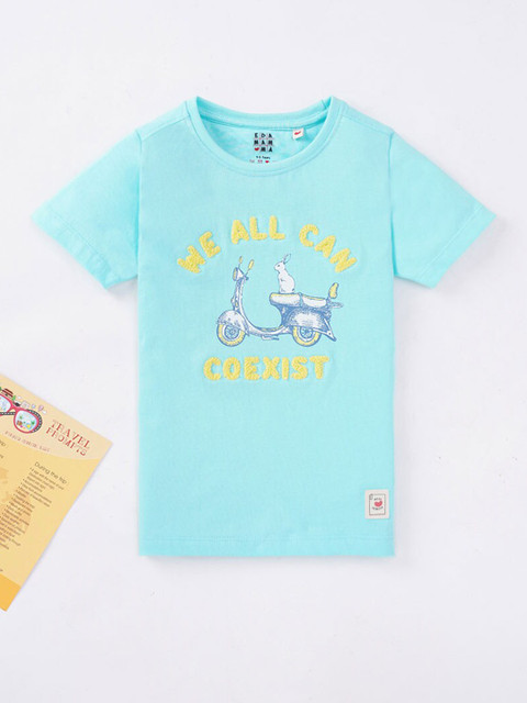 

Ed-a-Mamma Boys Orange Printed Applique T-shirt