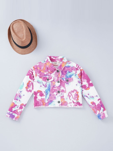 Ed-a-Mamma Girls Multicoloured Tie and Dye Crop Tailored Jacket with Embroidered, Multi