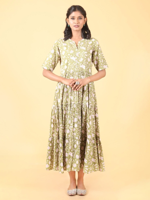 

Shuddhi Green Floral A-Line Maxi Dress