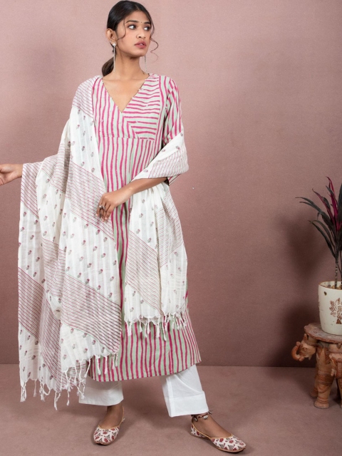 

Shuddhi Women Multicoloured Embroidered Layered Pure Cotton Kurti with Churidar & With Dupatta, Multi