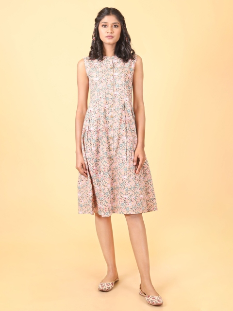 

Shuddhi Brown Floral A-Line Dress