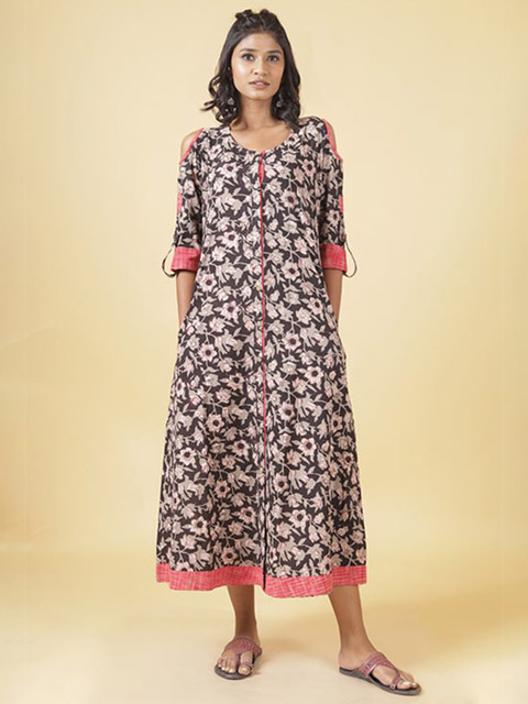 

Shuddhi Multicoloured Ethnic Motifs A-Line Midi Dress, Multi