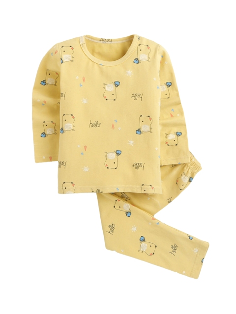 

Hopscotch Boys Yellow & Blue Printed Night suit