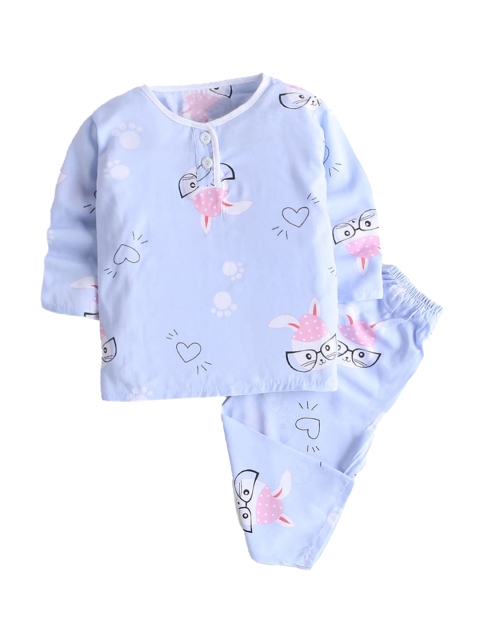 

Hopscotch Girls Blue & Pink Printed Night suit