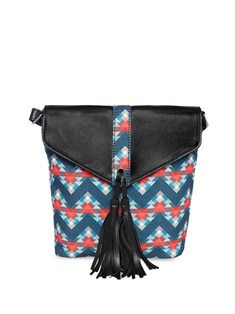 

Kanvas Katha Multicoloured Geometric PU Structured Sling Bag with Tasselled, Multi
