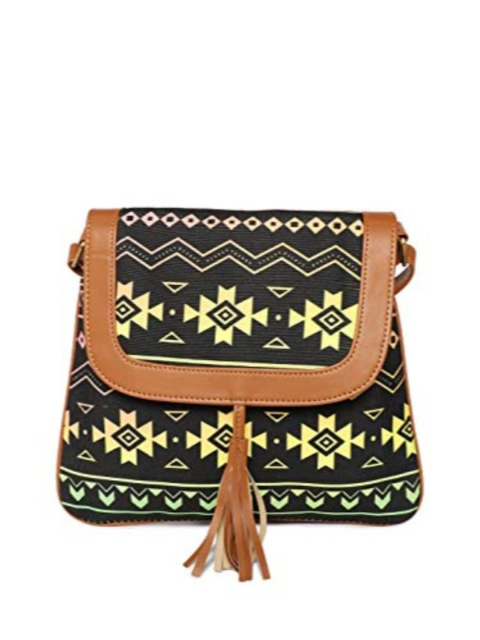 

Kanvas Katha Multicoloured Ethnic Motifs Printed PU Structured Sling Bag with Tasselled, Multi