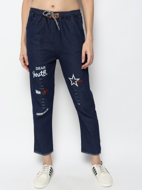 

Fleurt Women Navy Blue Comfort Highly Distressed Printed Jeans