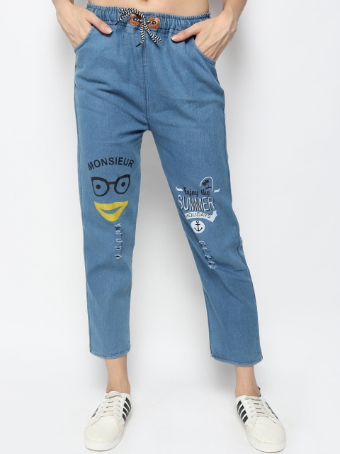 

Fleurt Women Blue Comfort Mildly Distressed Printed Jeans