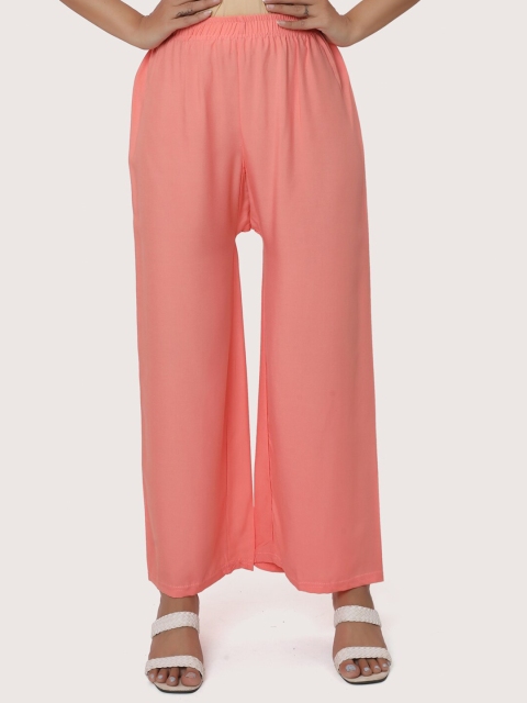 

ZRI Women Peach-Coloured Solid Cotton Palazzos