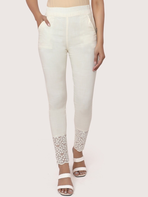 

ZRI Women Cream-Coloured Smart Trousers