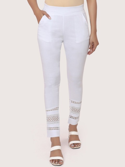 

ZRI Women White Embroidered Smart Trousers