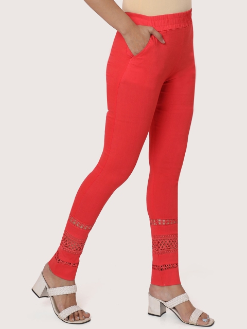 

ZRI Women Red Embroidered Smart Trousers