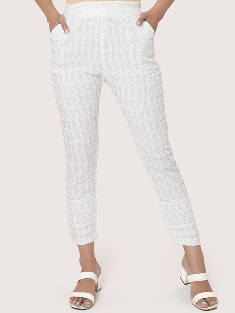 

ZRI Women White Printed Smart Trousers