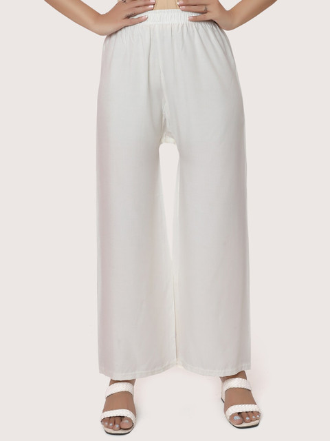 

ZRI Women Cream-Coloured Solid Cotton Palazzos