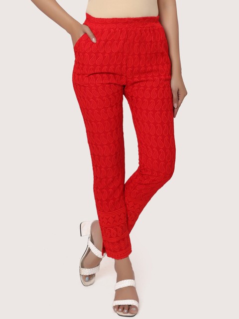

ZRI Women White Printed Smart Trousers