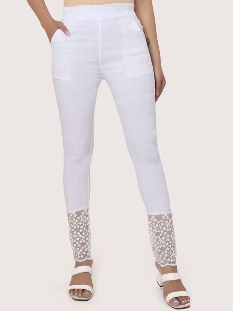 

ZRI Women White Embroidered Smart Trousers
