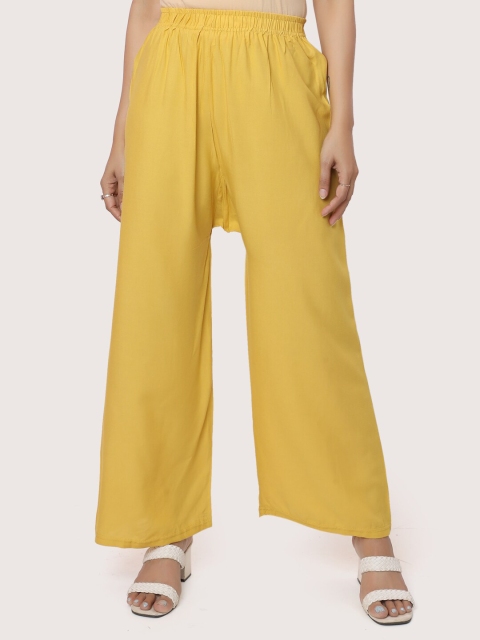 

ZRI Women Mustard Yellow Wide Leg Knitted Ethnic Palazzos