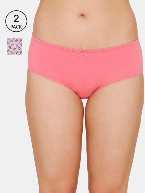 

Zivame Women Pack of 2 Pink Printed Pure Cotton Hipster Briefs
