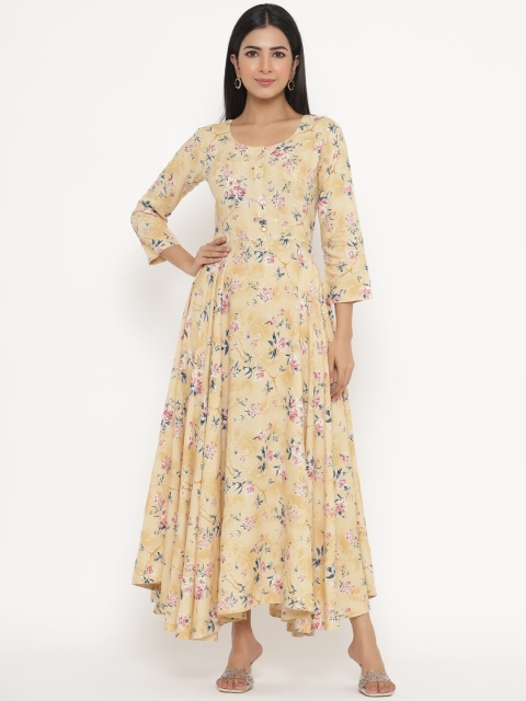 

JAVTA Women Yellow Floral Printed Anarkali Kurta