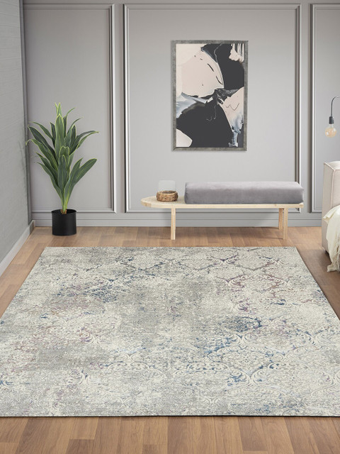 

OBSESSIONS Cream-Coloured Ethnic Motifs Pattern Anti-Bacterial Carpet