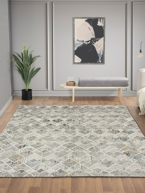 

OBSESSIONS Cream-Coloured Geometric Patterned Anti-Bacterial Carpet