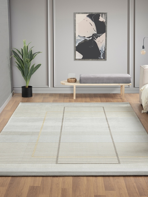 

OBSESSIONS Beige & Grey Striped Anti-Static Contemporary Carpets