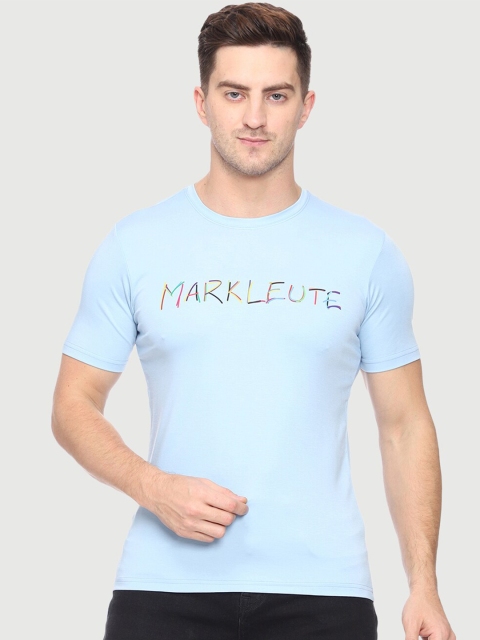 

Mark Leute Men Blue Typography Printed Raw Edge T-shirt