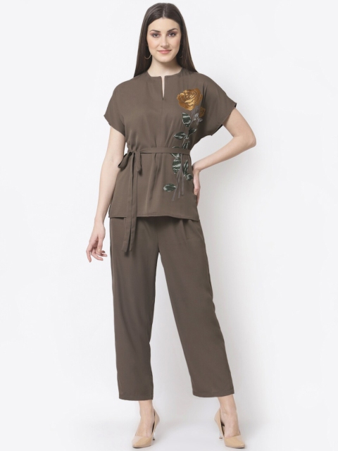 

BLANC9 Women Brown Rose Embroidered Co-Ord Set