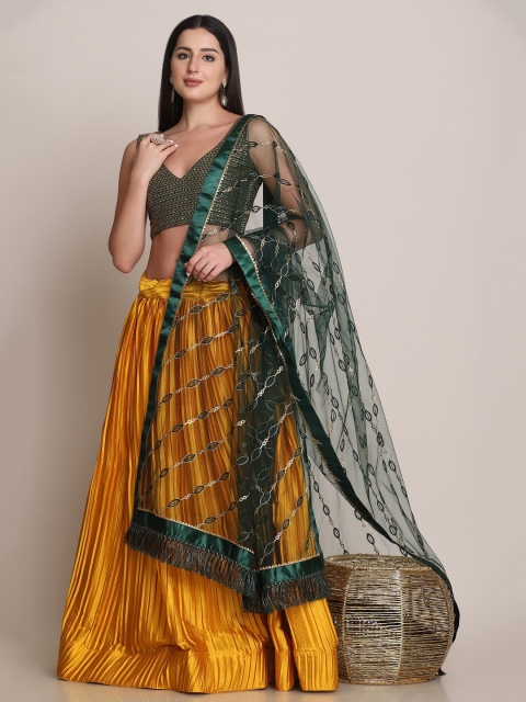 

Warthy Ent Yellow & Green Embroidered Semi-Stitched Lehenga & Unstitched Blouse With Dupatta