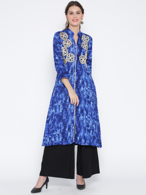 

Jashn Women Blue Printed A-Line Kurta
