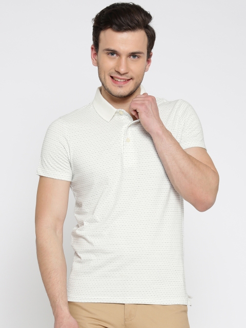 

Jack & Jones Men Off-White Striped Polo Collar T-shirt